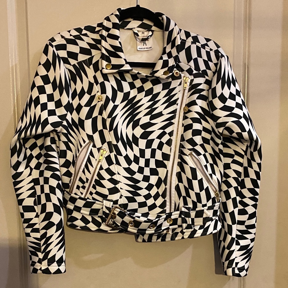 Black and White Geometric Women's Jacket neoprene size medium new